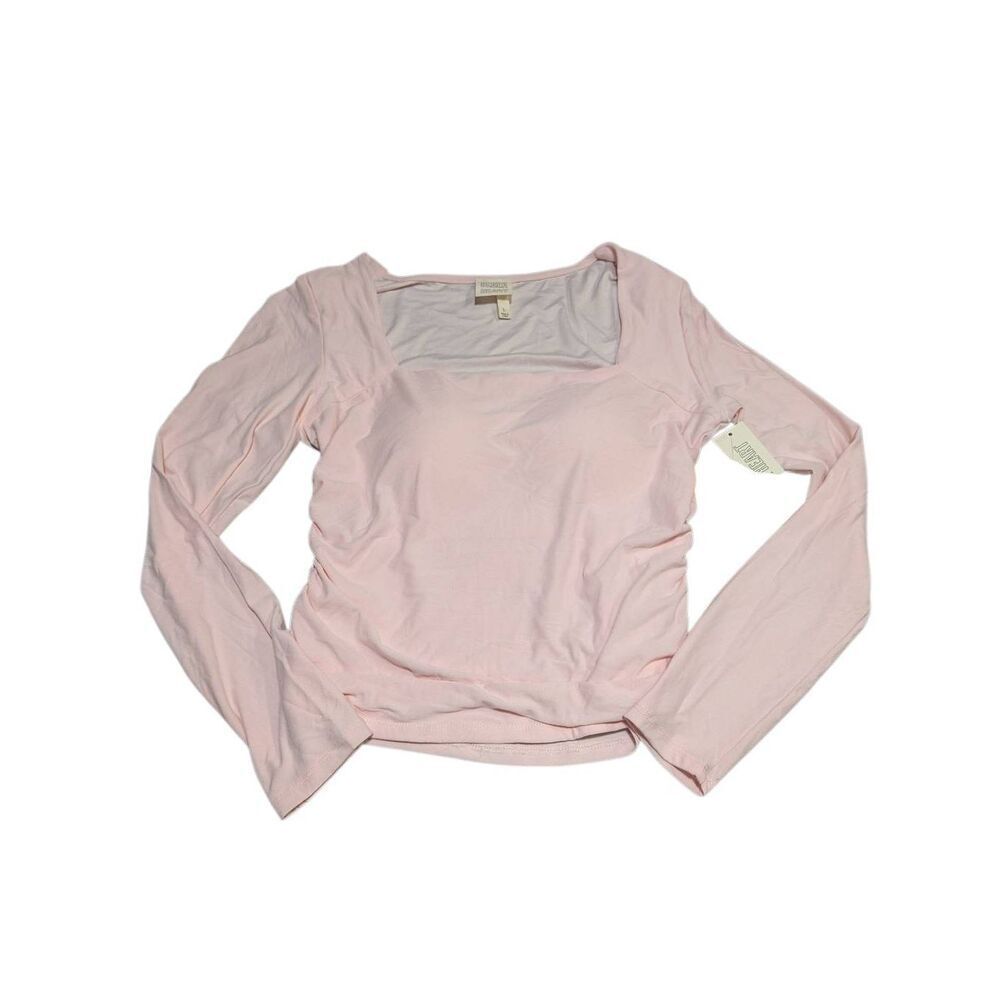 NWT Derek Heart Pink Long Sleeve Square Neck Top with Ruching and Cutout Design